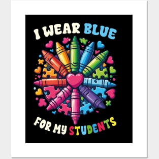 I Wear Blue For My Students Autism Awareness Puzzles for Teacher Posters and Art